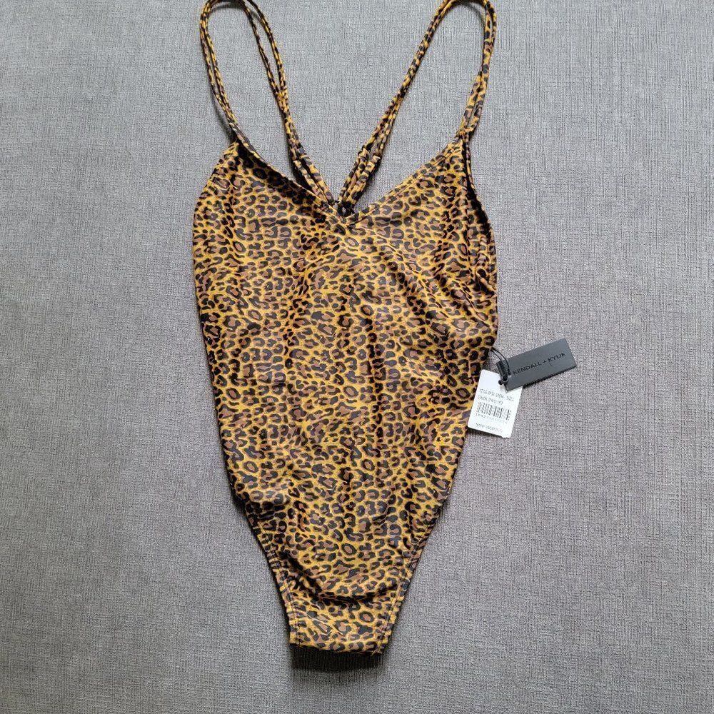 Kendall + Kylie Women Brown Leopard Racerback One Piece Bathing Suit Siz… - Picture 5 of 8
